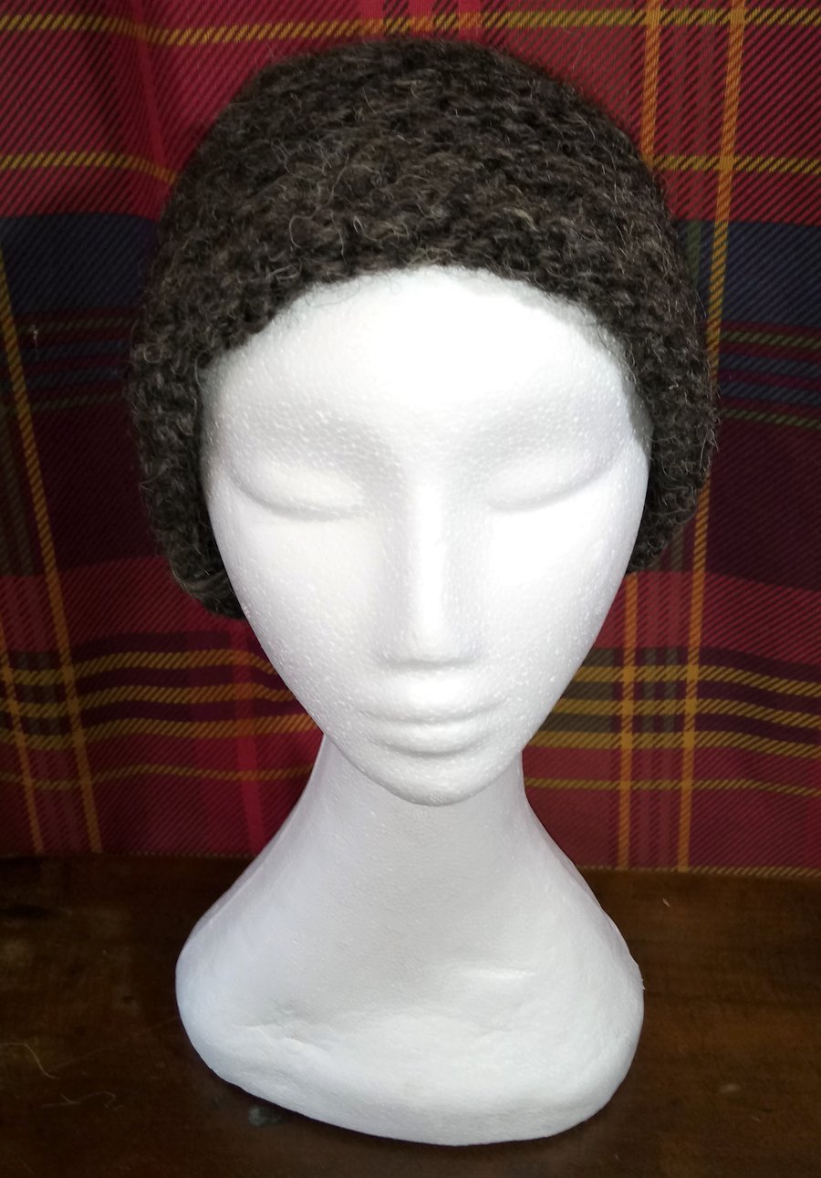 Handspun, Hand-knitted Hat in Pure Texel Wool with Rolled Cuff