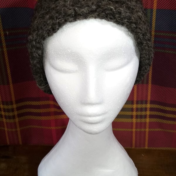 Handspun, Hand-knitted Hat in Pure Texel Wool with Rolled Cuff