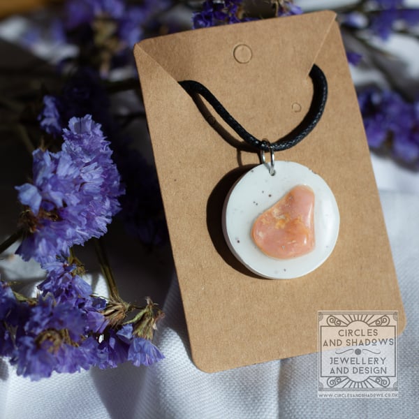 Pink Opal Eco Resin Pendant with Poppy Seeds Large