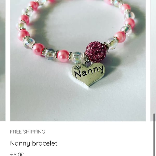 Nanny shamballa pink and ab crystal bracelet gift for nanny 