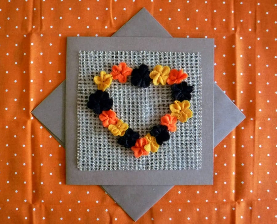 Handmade felt flowers heart card
