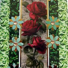 Red Rose Flowers - Hand Crafted Decoupage Greeting Card - Blank 3279