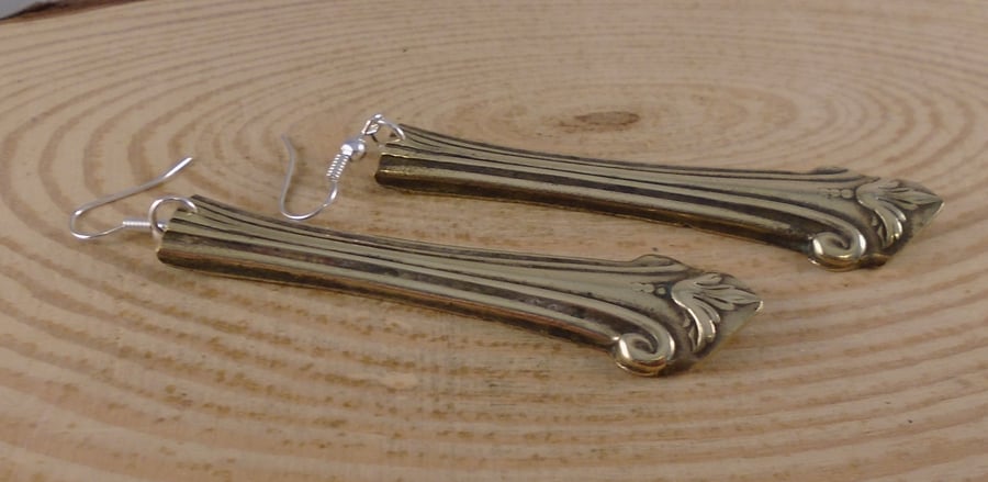 Upcycled Brass Pillar Sugar Tong Handle Earrings SPE072003