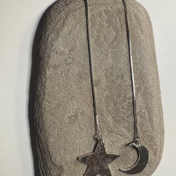 Moon and sun dangly earrings - sterling silver