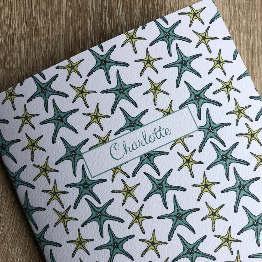 Personalised Notebook, Name Notebook, Nautical Notebook, Starfish, Sea Creatures