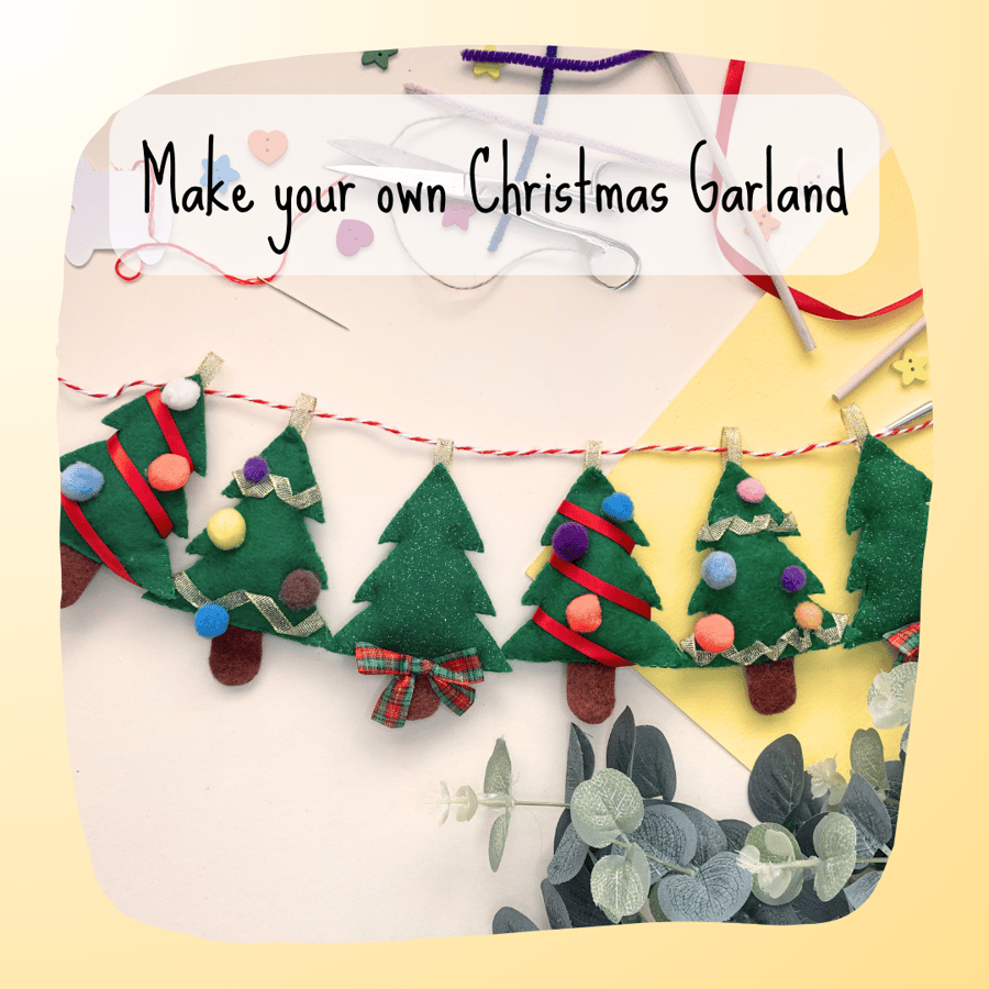 Make your own christmas tree bunting, garland diy craft kit, craft kit for kids
