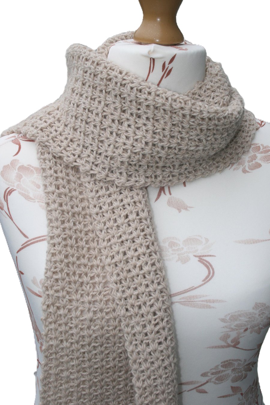 Luxury Beige Alpaca Crocheted Scarf - 100% Superfine Alpaca Scarf  