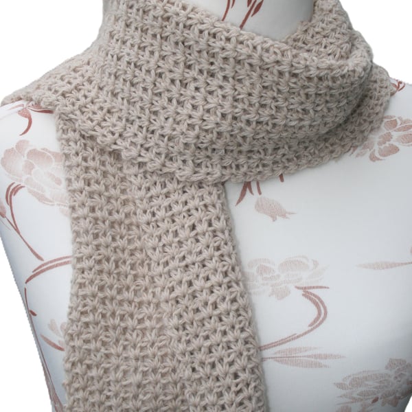Luxury Beige Alpaca Crocheted Scarf - 100% Superfine Alpaca Scarf  