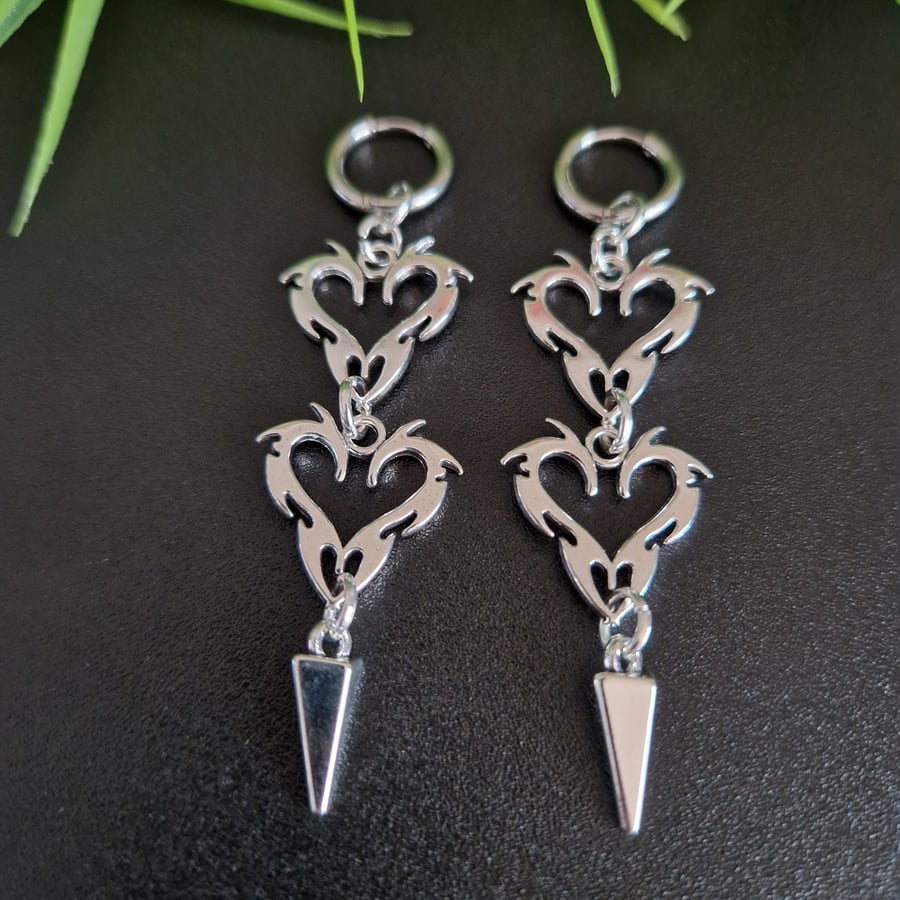 Punk Goth Jagged Hearts Stainless Steel Hoop Earrings
