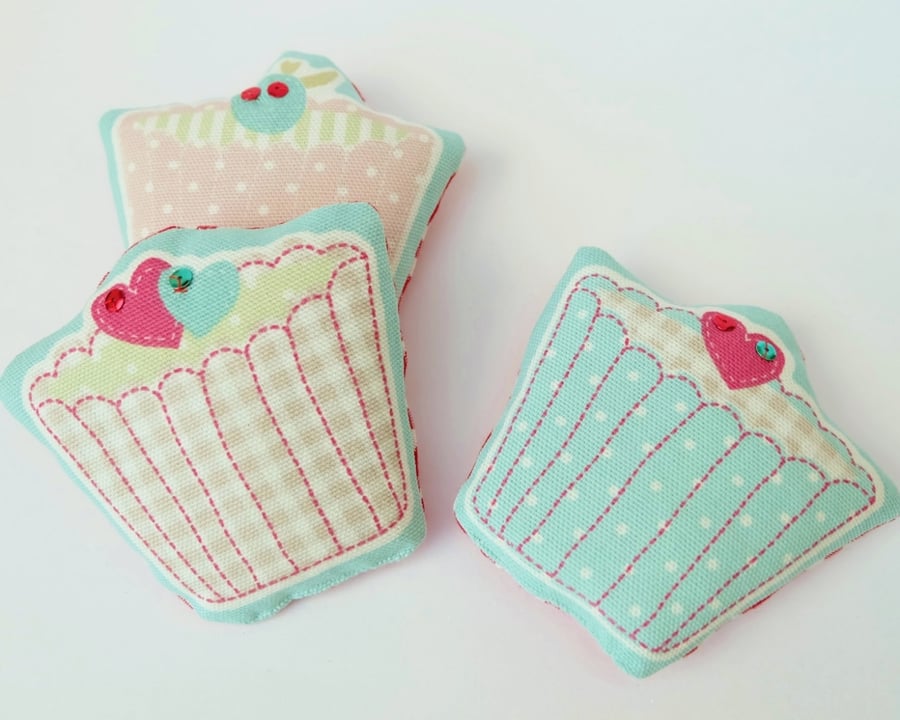 Three Cupcake Lavender Sachets, Trio of Cakes Lavender Bags, Scented Sachets