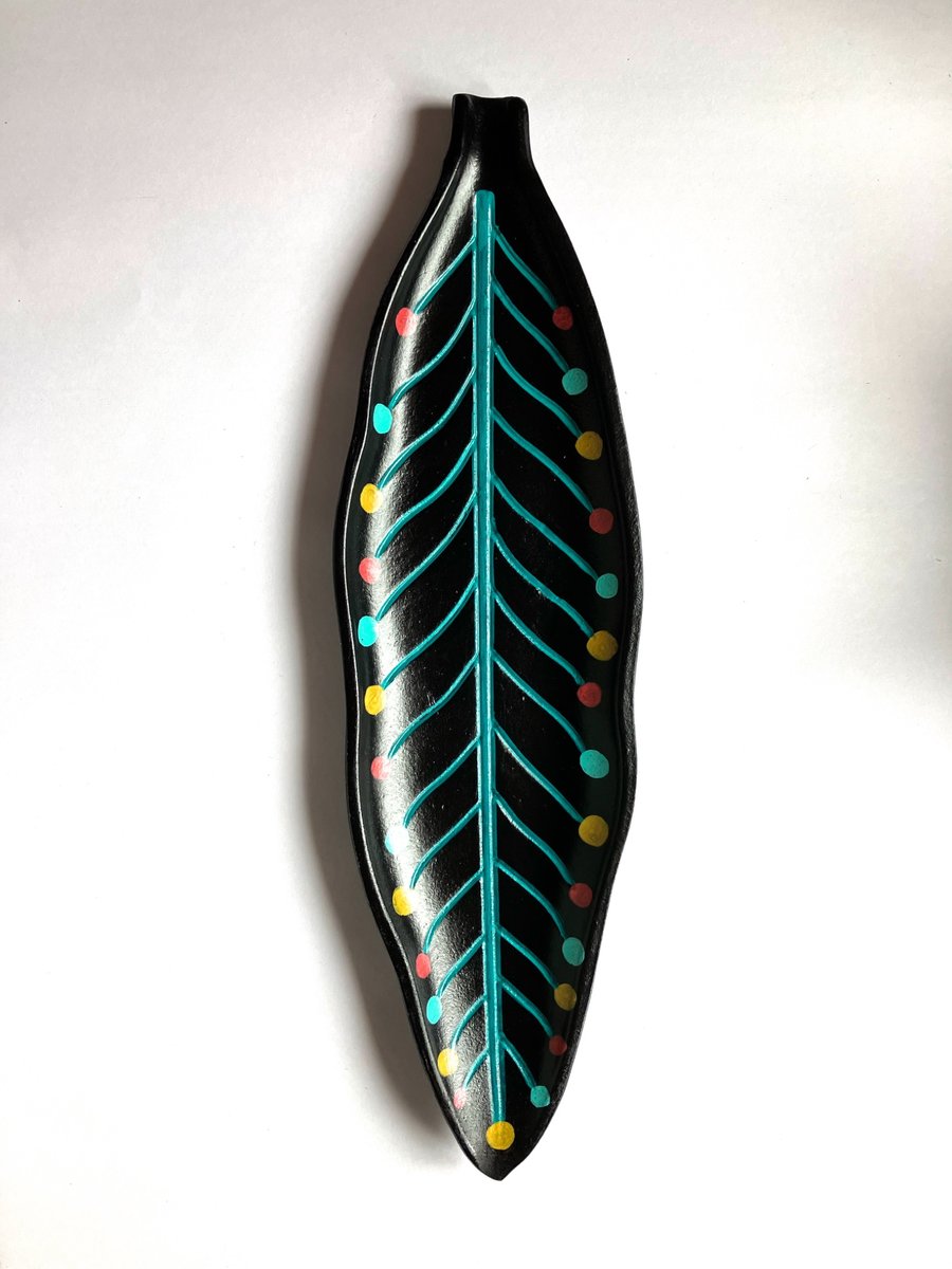 Funky hand painted decorative leaf plate 