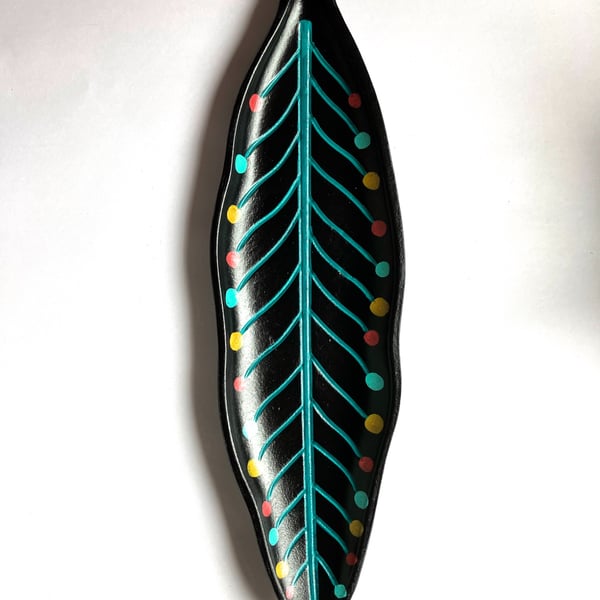 Funky hand painted decorative leaf plate 