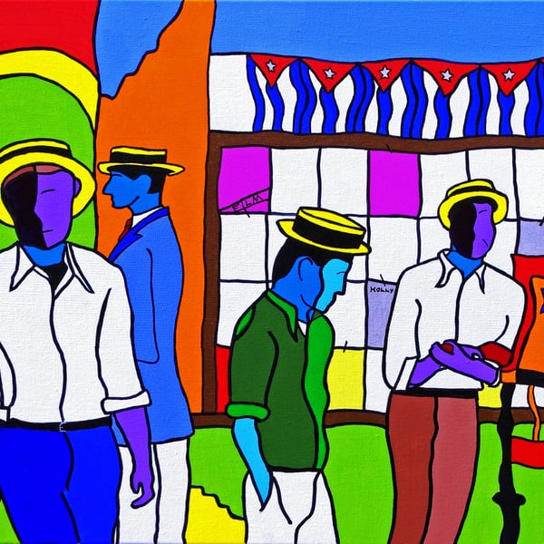 Havana Street Scene brightly coloured pop art Giclee print