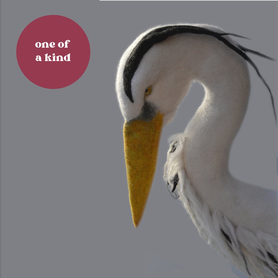 Life size needle felted Heron sculpture