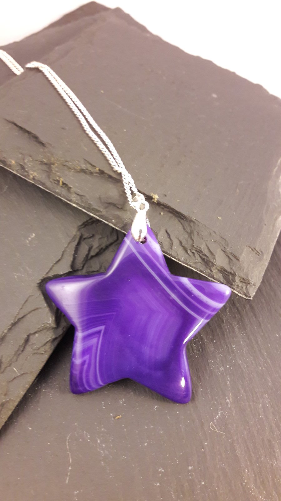 Purple Stripe Agate Star Pendant with Sterling Silver Chain