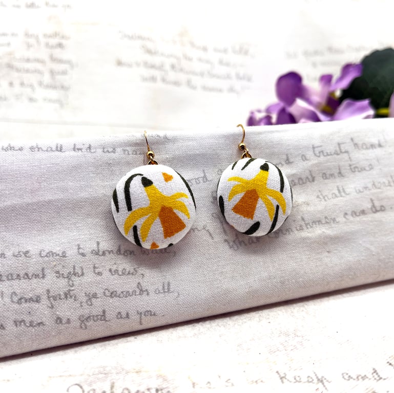 Daffodil fabric statement earrings for spring floral jewellery
