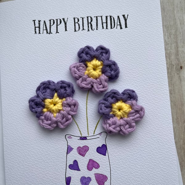 Crochet Birthday Card, Crochet Flowers, Floral Card