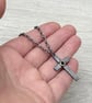 Oxidised sterling silver hammered cross gold set black sapphire chain necklace - Image 4