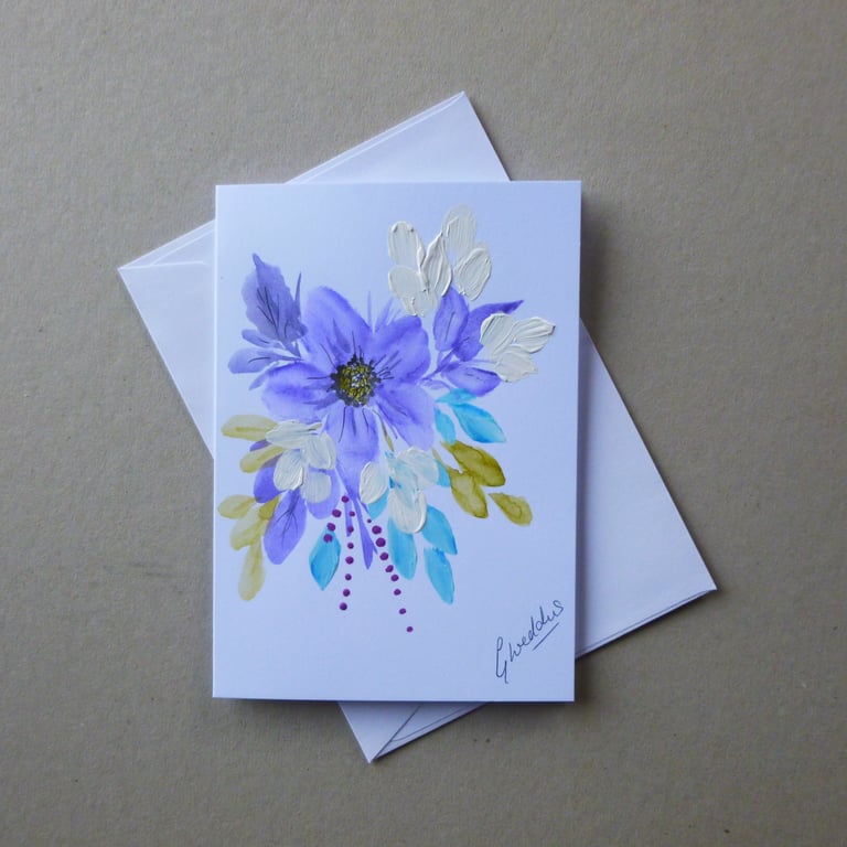 original art hand painted floral greetings card ( ref FA 104 F1 )