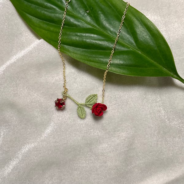 Micro Crochet Rose Crystal Bracelet - Delicate Handmade Floral Jewelry