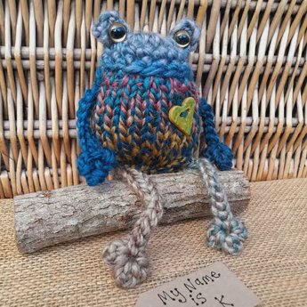 Handmade Knitted Frog named Brook – One of a Kind Frog Ornament Whimsical Gift