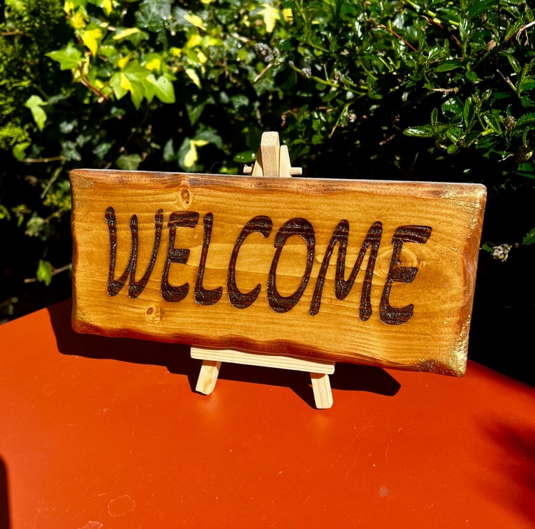 Chunky Wooden "Welcome" Sign – Handmade Rustic Wall Decor – Bespoke House Sign G