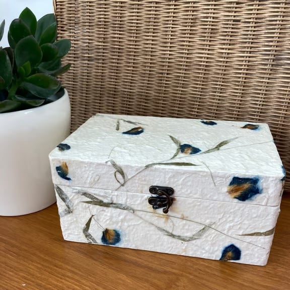 Mulberry Handmade Paper with Wild Flowers Decoupaged Box 