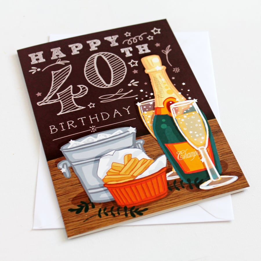 40th Happy Birthday Card - LARGE A5 (148x210mm) 