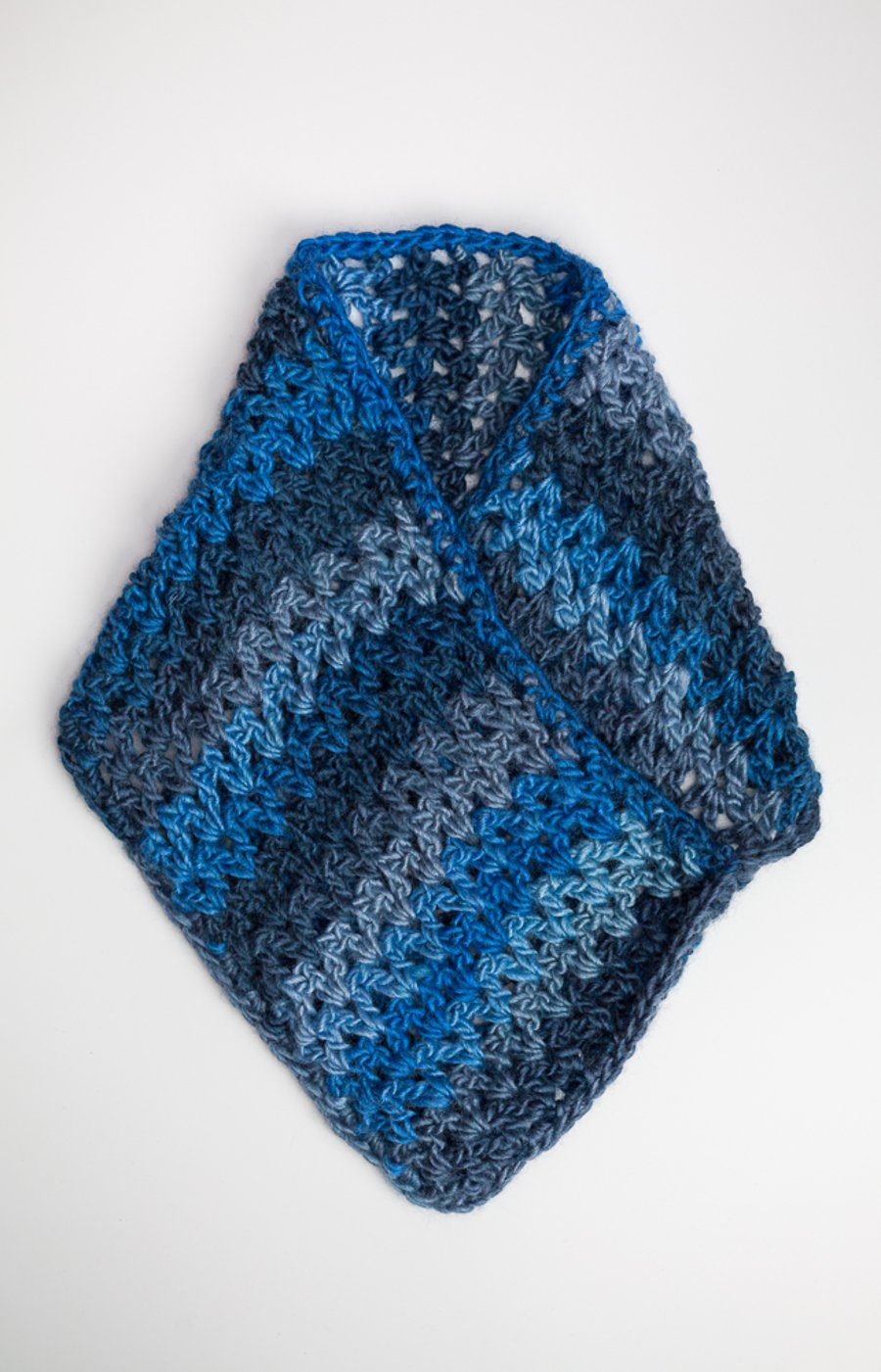 Cowl snood neck warmer scarf in denim colours crochet chunky