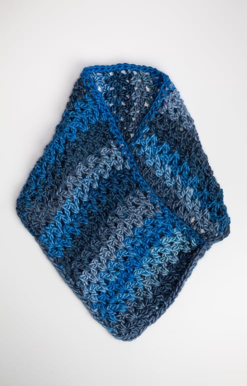 Cowl snood neck warmer scarf in denim colours crochet chunky