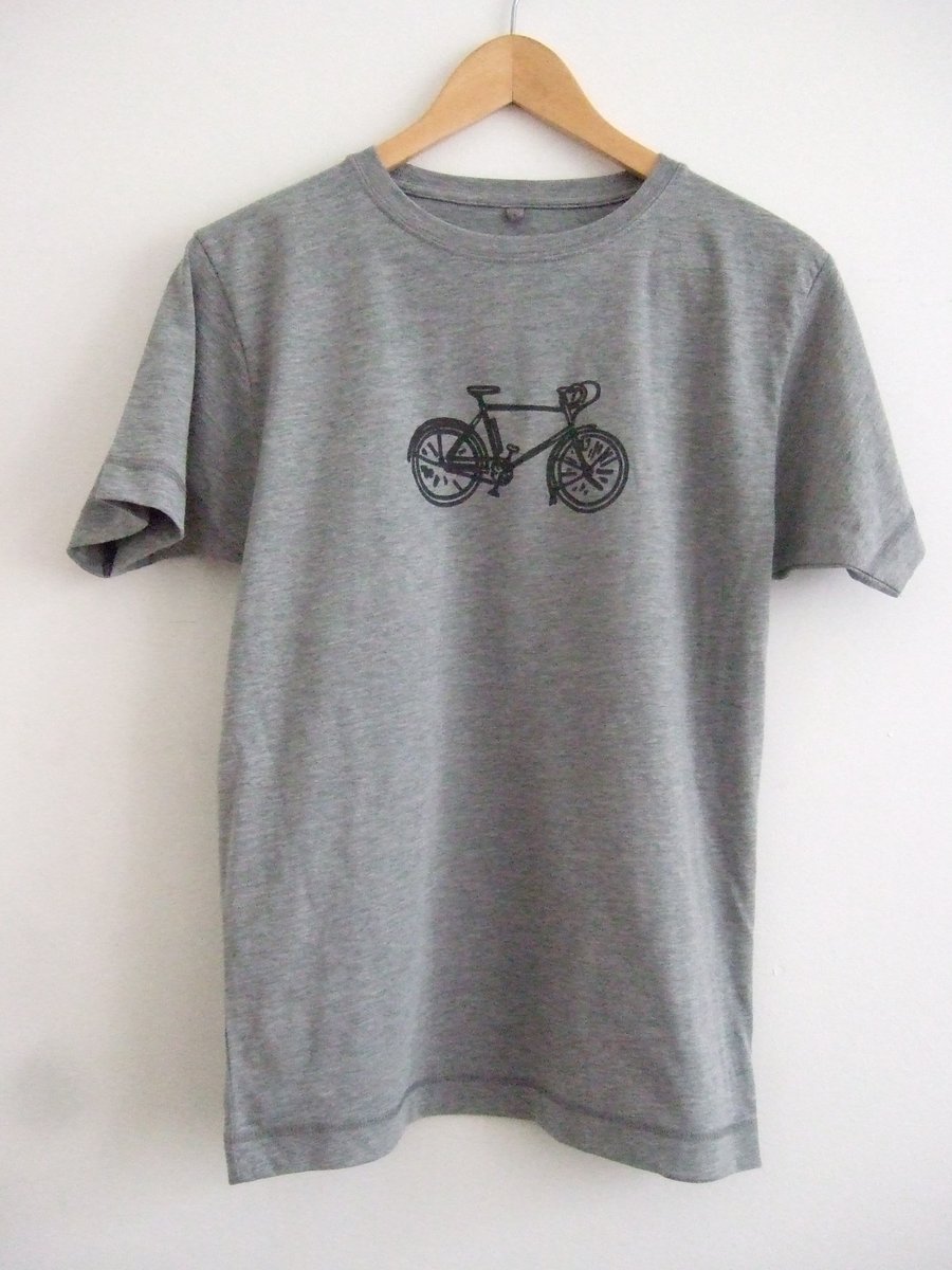  Mens Printed T shirt  melange grey with black racing bike print