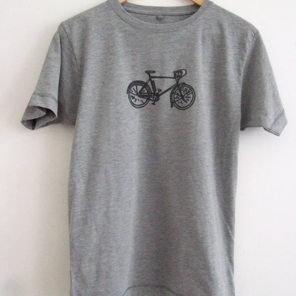  Mens Printed T shirt  melange grey with black racing bike print
