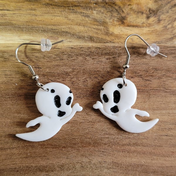 Polymer Clay Halloween Casper Ghost Earrings, 316 Surgical Stainless Steel