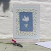 Peace & Love hand-stitched miniature applique on 100% recycled card