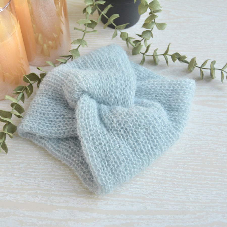 Knitted Headband Earwarmer Soft Alpaca Silk Morning Dew Ready Made