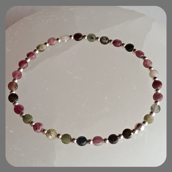 Sparkly Multi Coloured (Rainbow) Tourmaline and sterling silver bracelet