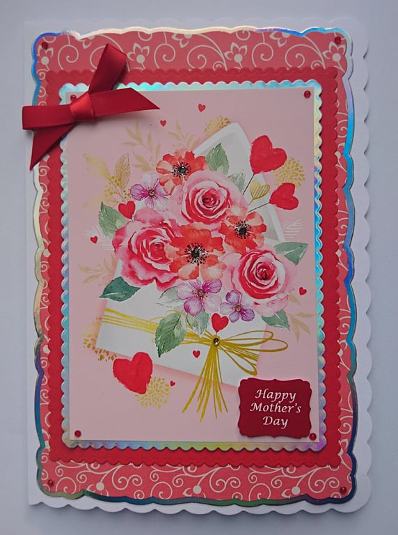3D Luxury Handmade Card Happy Mother's Day Envelope of Red Roses and Love Hearts
