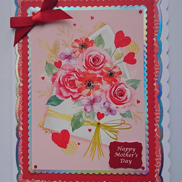 3D Luxury Handmade Card Happy Mother's Day Envelope of Red Roses and Love Hearts