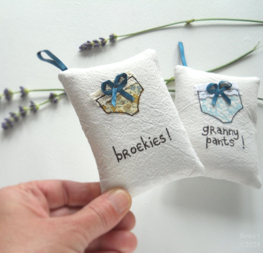freehand embroidered lavender sachet hanging decoration broekies knickers