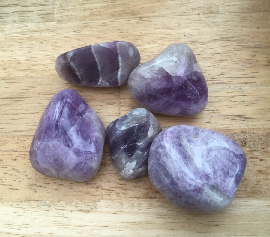 Selection of Five Mixed Polished Irregular Shaped Large Amethyst Tumblestones.