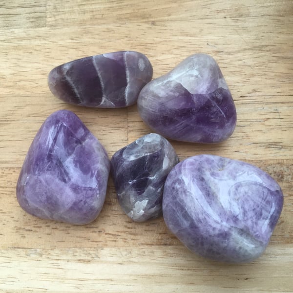 Selection of Five Mixed Polished Irregular Shaped Large Amethyst Tumblestones.