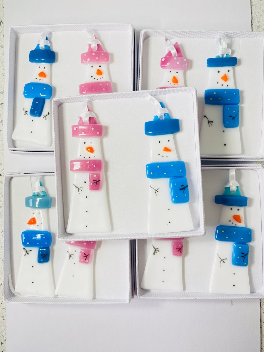  Fused glass Mr and mrs snowmen  Christmas decoration