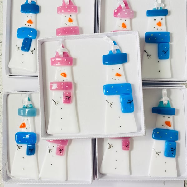  Fused glass Mr and mrs snowmen  Christmas decoration