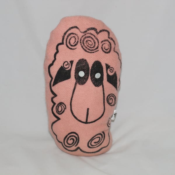 Sheep door stop,Handmade pink and black hand screen print, Eco gift.