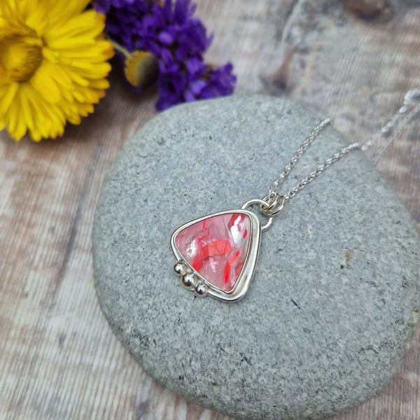 Sterling Silver Pink Surfite Triangle Necklace.
