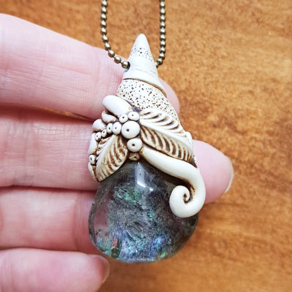 Landscape Quartz Crystal and Polymer Clay Amulet Pendant