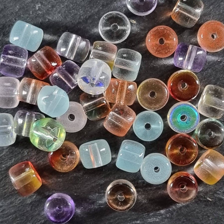 40 mixed barrel glass beads