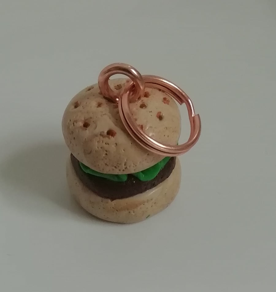 Fimo clay burger on a bun charms 