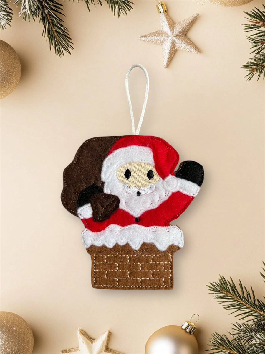 Santa down the chimney Gingerbread man Embroidered Hanging Keepsake