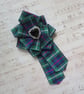 MacKenzie Tartan Ruffle Rosette and Black Heart Crystal Rhinestone Brooch Pin 